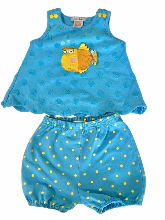Le Top Other - Baby Girl 3M Le Top Set | Fish Applique Scallop Hem Top & shorts